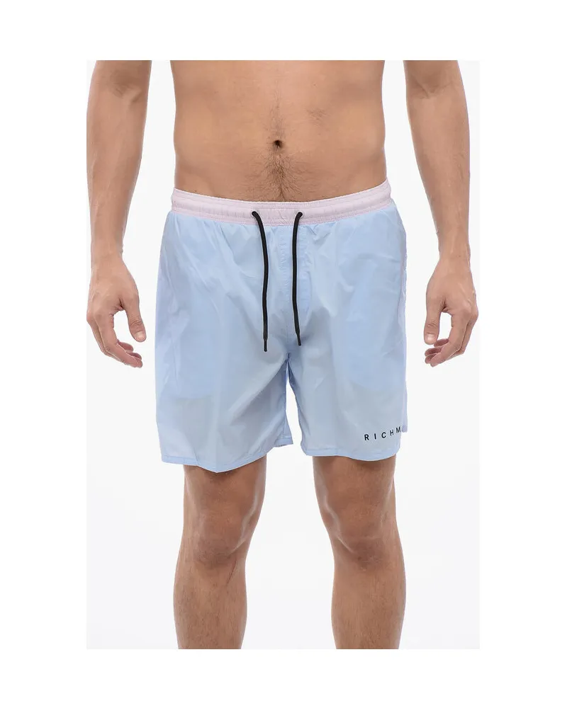 John Richmond Zweifarbiger Boxer-Badeanzug in Blau, Rosa Blau