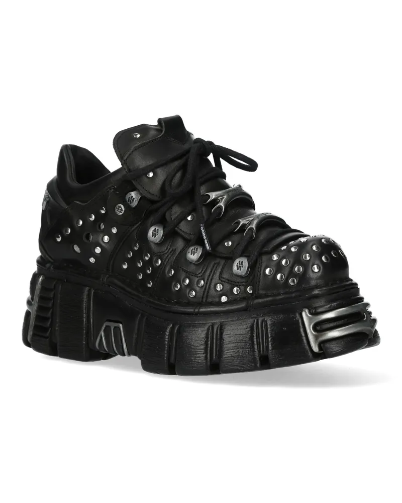 New Rock M-120NR-C1 Gothic Plateau-Stiefeletten aus schwarzem Leder Schwarz