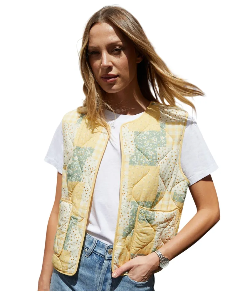 Threadbare Cabos" Weste für Damen, Gesteppt, Regulär (Zitrone Gelb