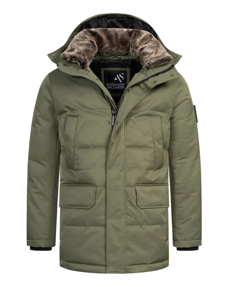 Alessandro Salvarini Herren Winterjacke AS-456 – Stilvoll, Wasserabweisend Mit Abnehmbarer Kapuze Grün