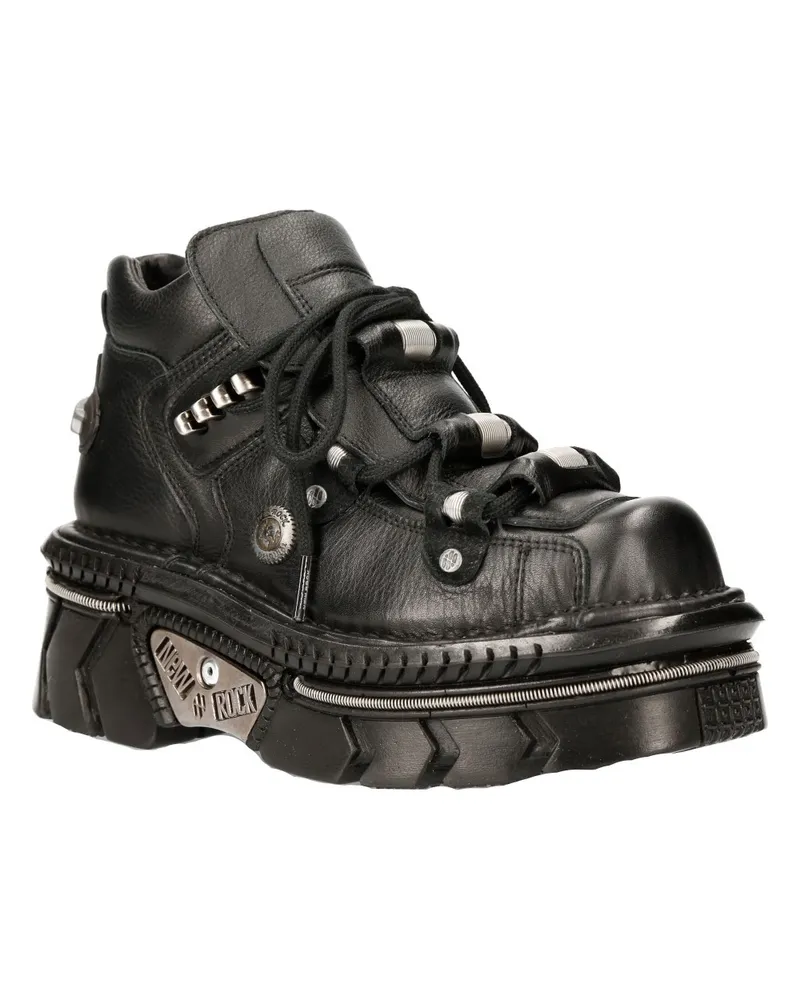 New Rock Unisex-Gothic-Techno-Stiefel aus metallischem schwarzem Leder – M-215-S6 Schwarz