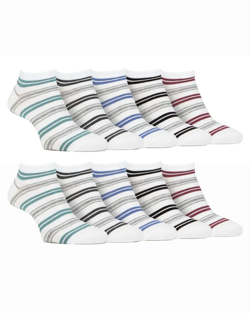 Farah 1920 10 Paar Herren Bambus-Trainersocken |  | Gestreifte gepolsterte Knöchelsocken - Weißer Streifen Schwarz