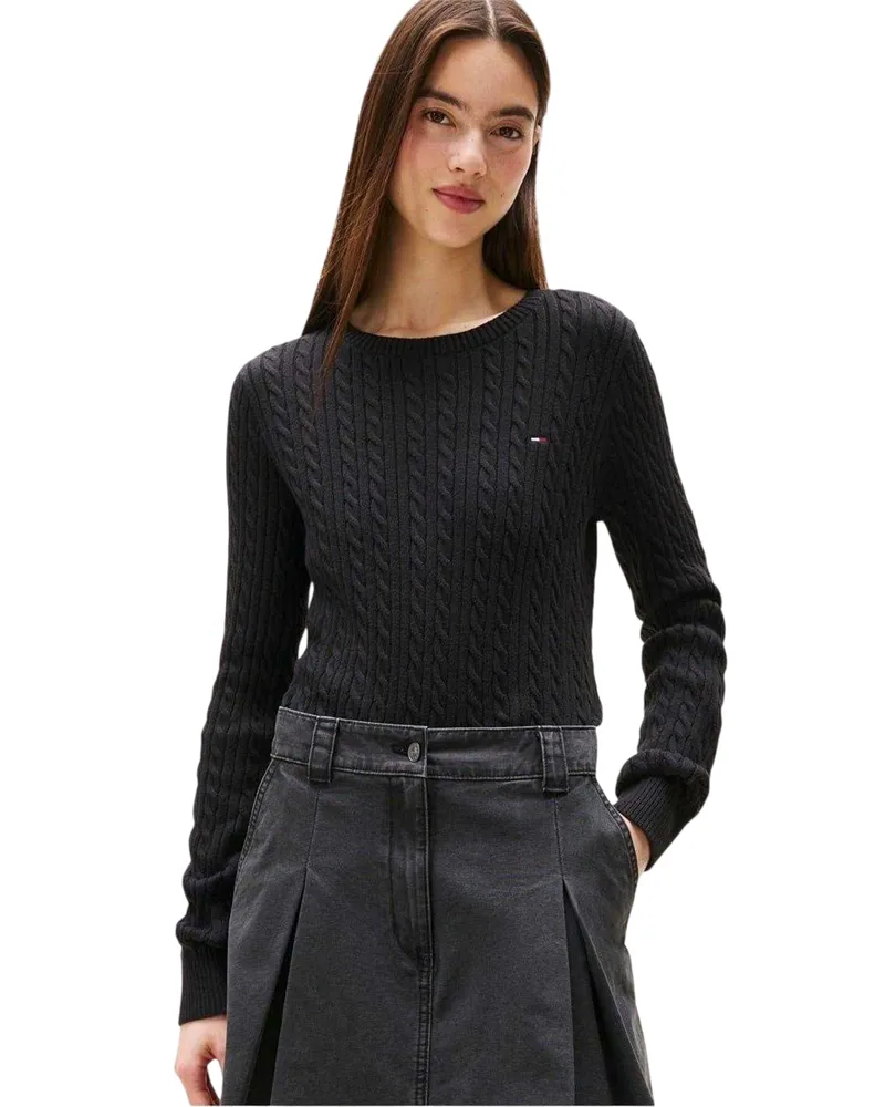 Tommy Hilfiger Pullover Top für Damen, Langärmlig (Schwarz Schwarz