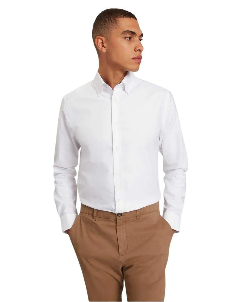 Ted Baker Herren-Oxford-Hemd mit normaler Passform, langen Ärmeln und Knopfleiste (Weiß Weiß