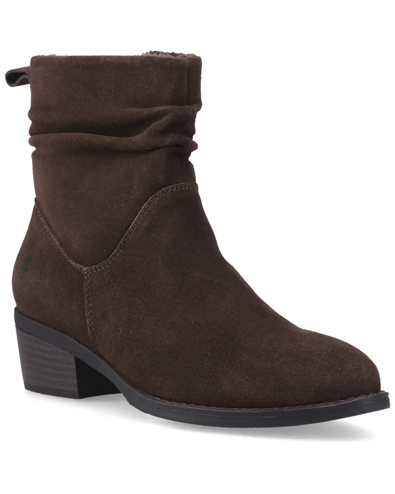 Hush Puppies Iris Wildleder Damen Schokoladenfarbene Blockabsatz Stiefeletten Schokoladenbraun