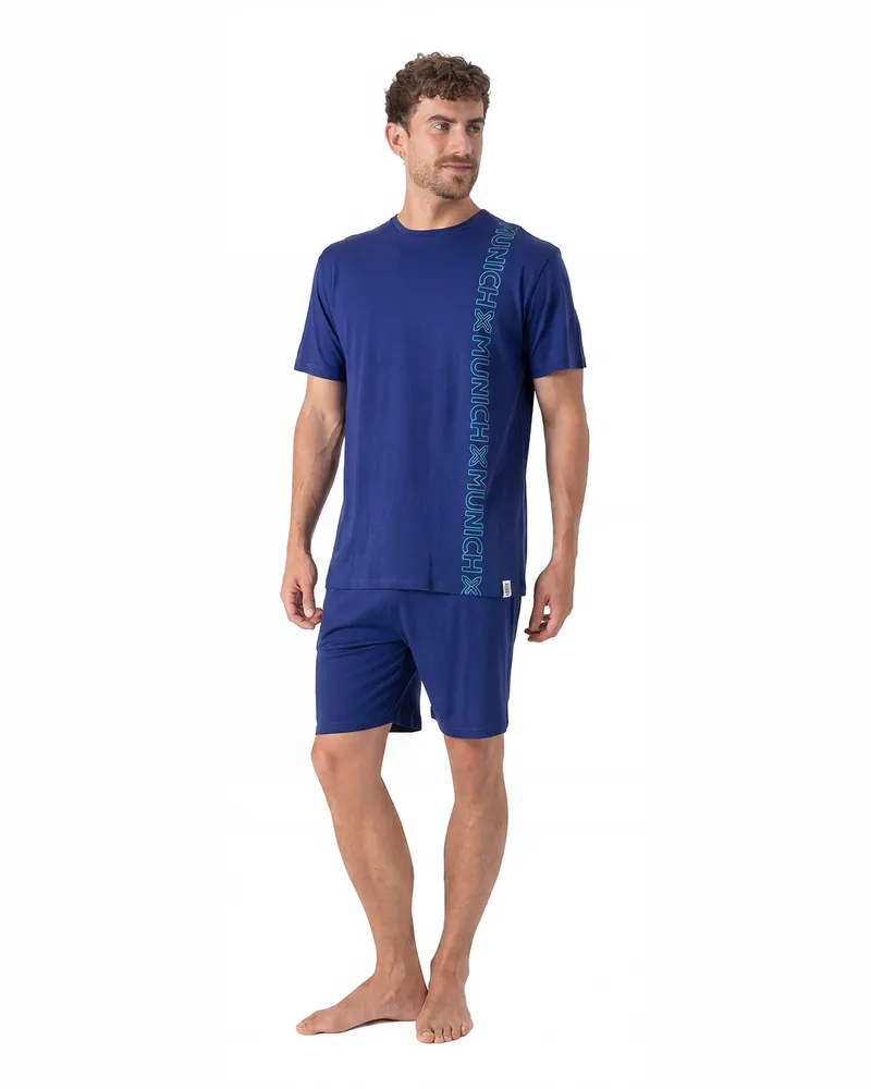 MUNICH Herren Sommer Kurzpyjama MU9 Blau