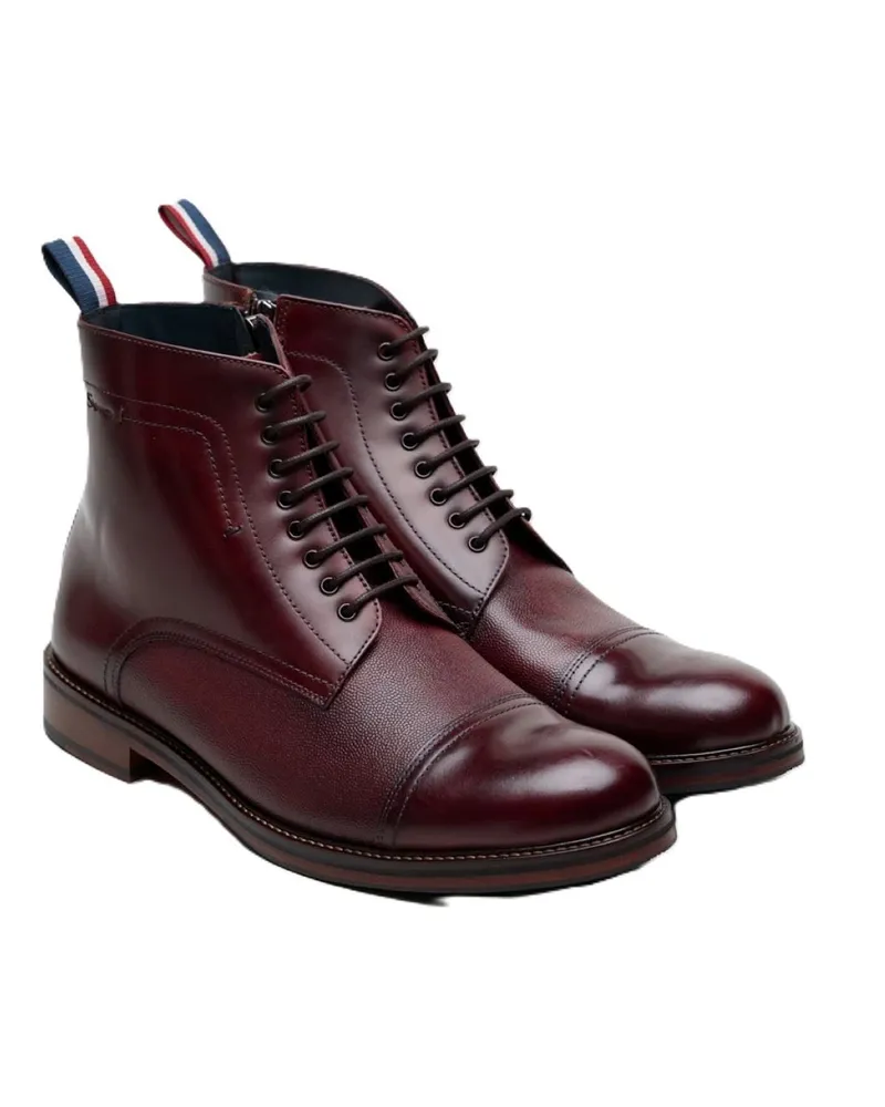 Ben Sherman Harrington Brush Off Leder Herren Bordeaux Stiefel Rot