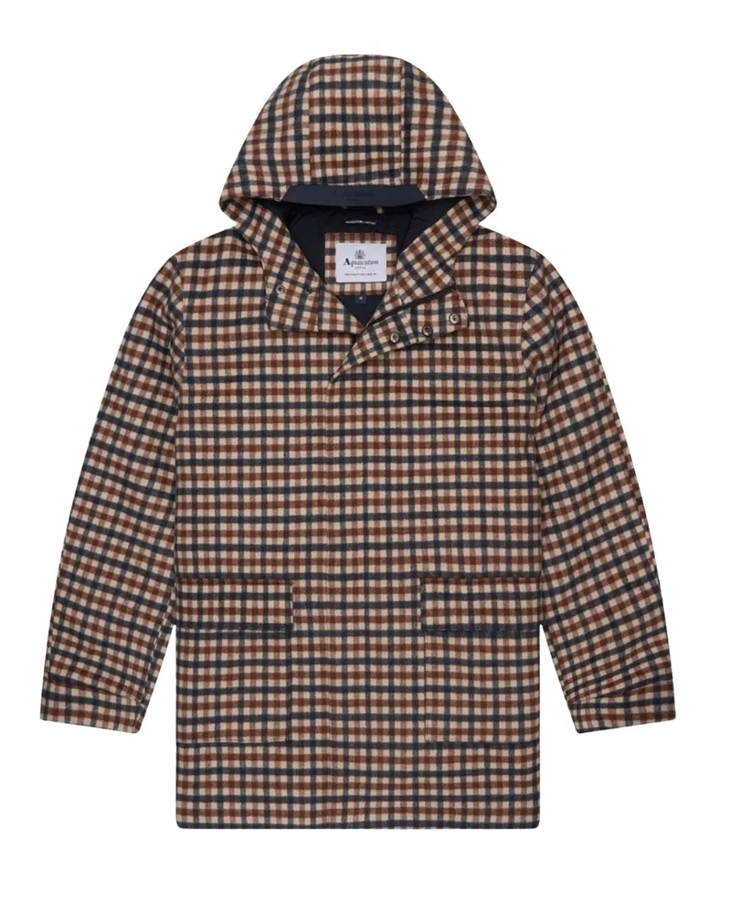 Aquascutum Active Woll-kapuzenmantel Club Check Jacke Braun