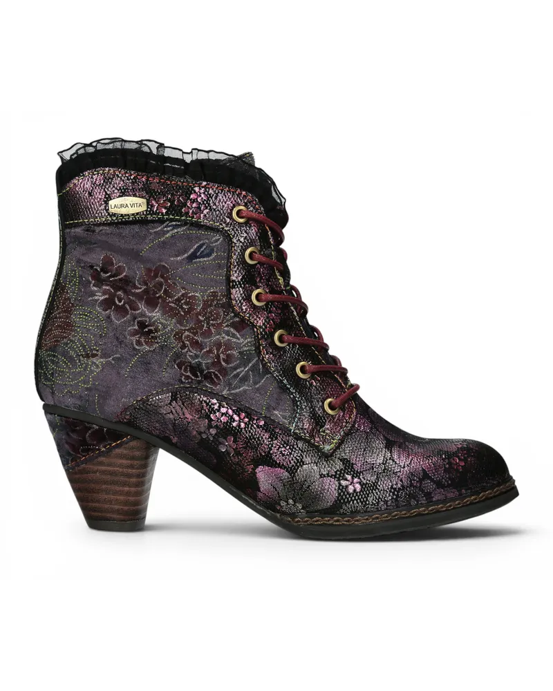 Laura Vita Damen-Blumen-Goth-viktorianische Leder-Fußstiefel mit Absatz – Alcizeeo-190 Violett