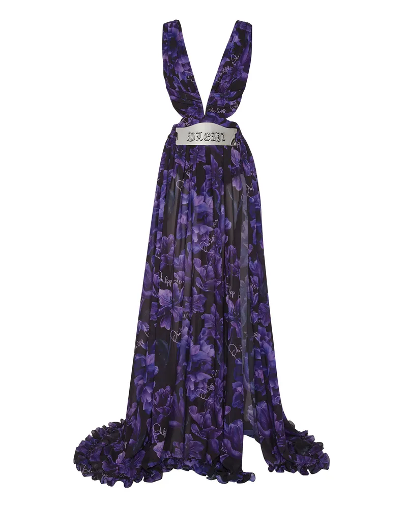 Philipp Plein Abendkleid Flowers Schwarz