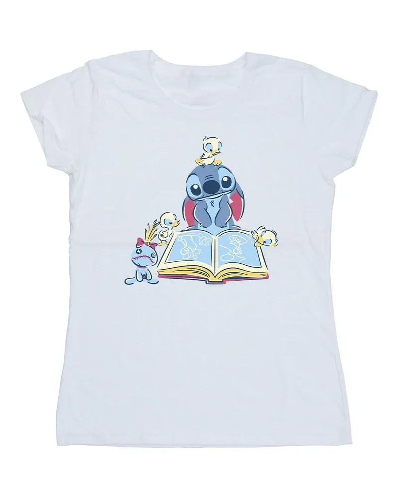 Disney Lilo & Stitch Reading A Book" T-Shirt für Damen (Weiß Weiß