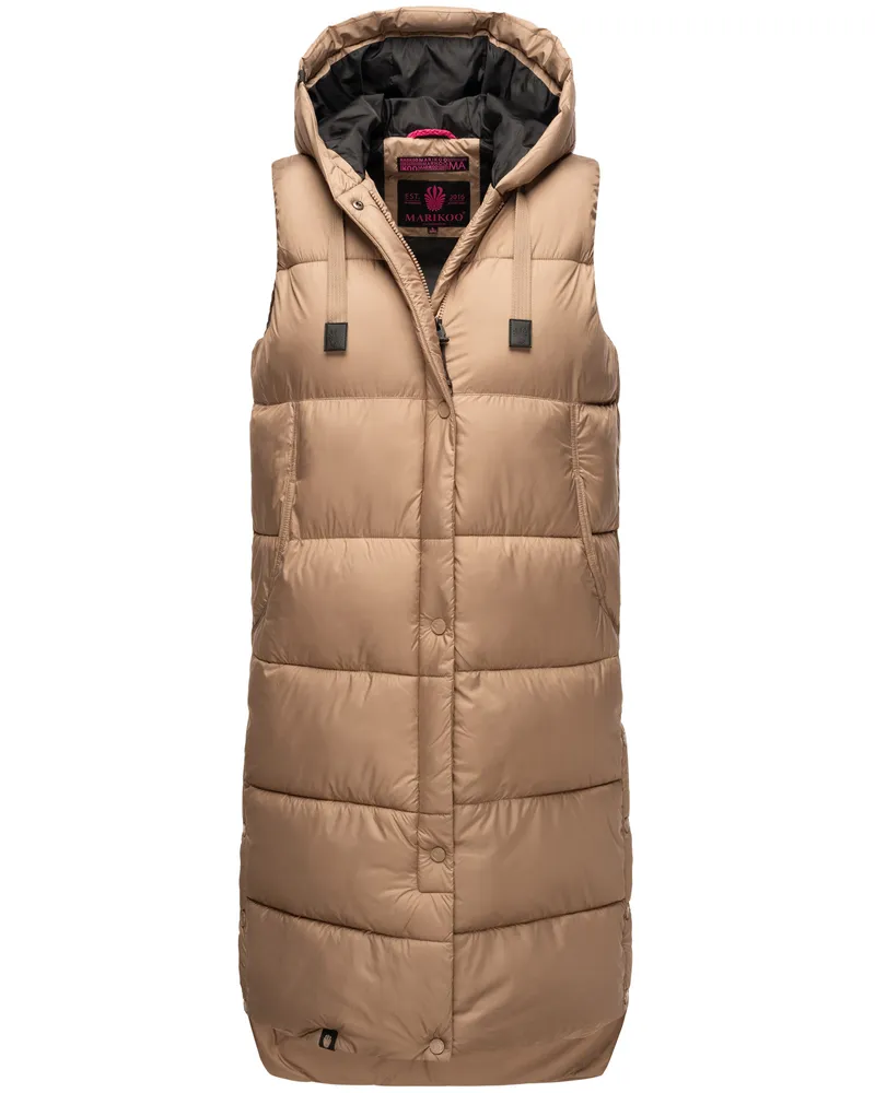 Marikoo Damen Winterweste Sayorii – lang, warm & mit Kapuze Grau