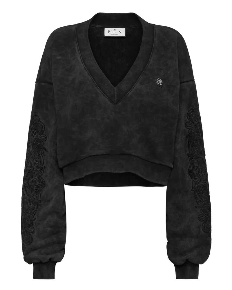 Philipp Plein Washed V-Neck Sweatshirt Piercing Schwarz