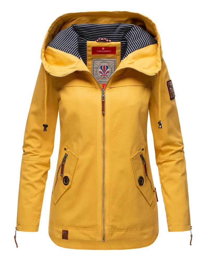 NAVAHOO Damen Übergangsjacke Wekoo – Leichte Baumwolljacke mit Kapuze Gelb