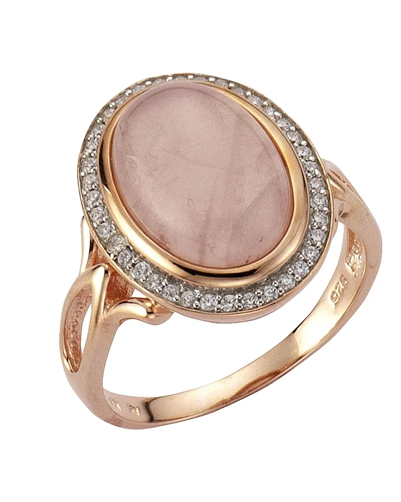 ZEEme Gemstones Ring Silber 925 rosé-vergoldet mit echtem Rosenquarz und Zirkonia Roségold