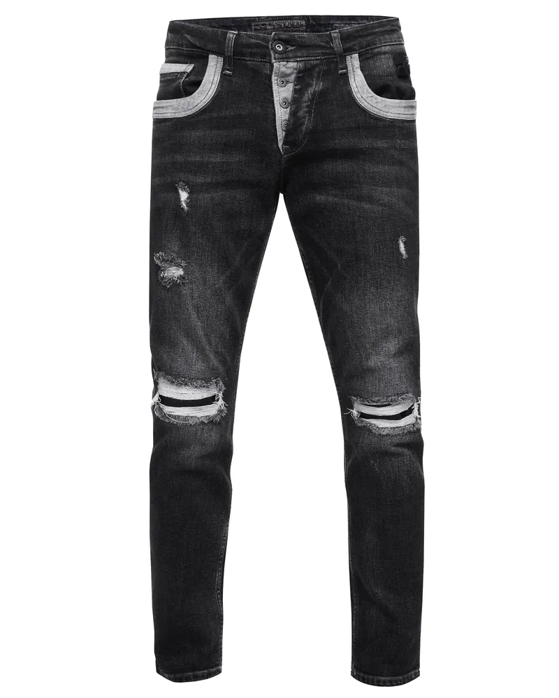 Rusty Neal Jeanshose YOKOTE, Straight Fit, stone-washed - Schwarz Schwarz
