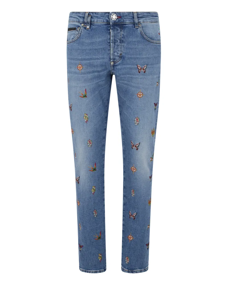 Philipp Plein Embroidered Super Straight Cut Jeans Hellblau