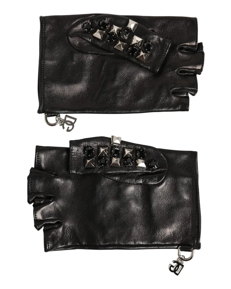 Dolce & Gabbana Nieten fingerlose Lederhandschuhe für Herren - Schwarz Schwarz