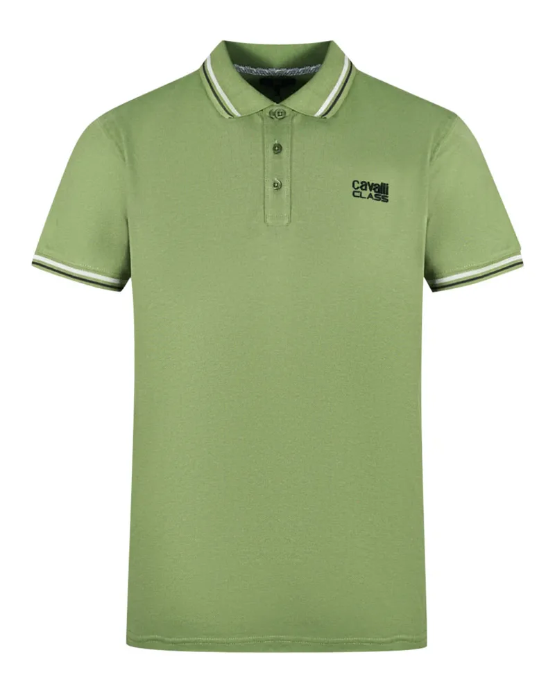 Roberto Cavalli Zwillings-Besatzkragen Schwarzes Logo Grünes Polo-Shirt Grün