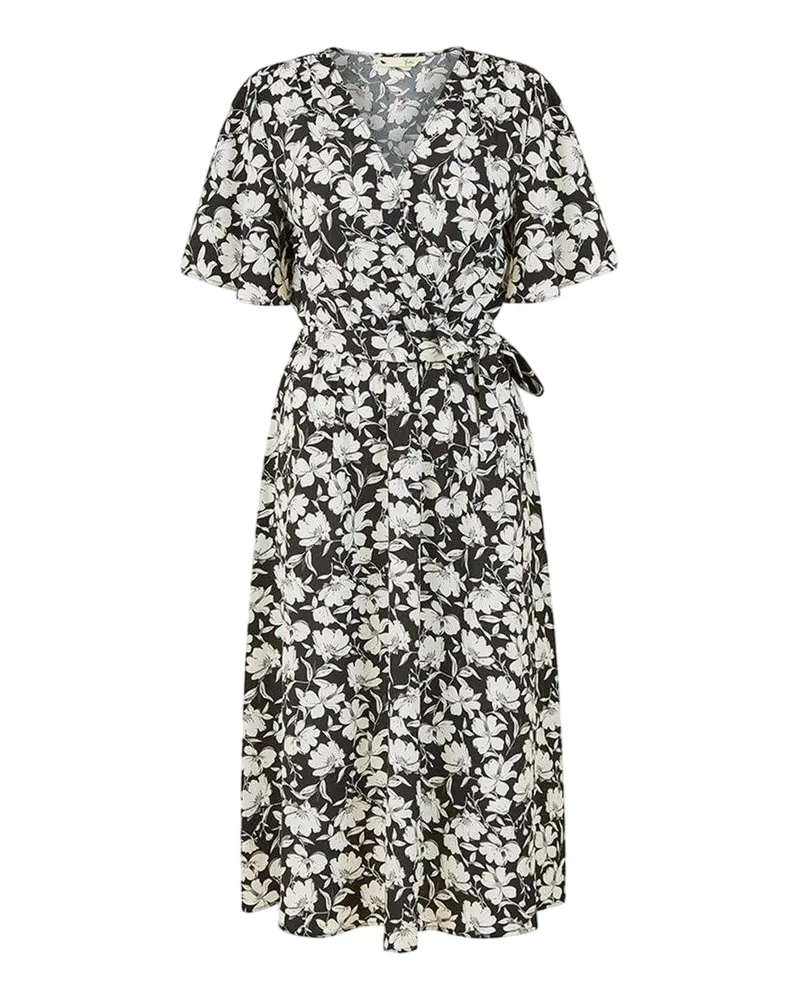 Yumi Wickelkleid für Damen, V-Ausschnitt (Schwarz Schwarz