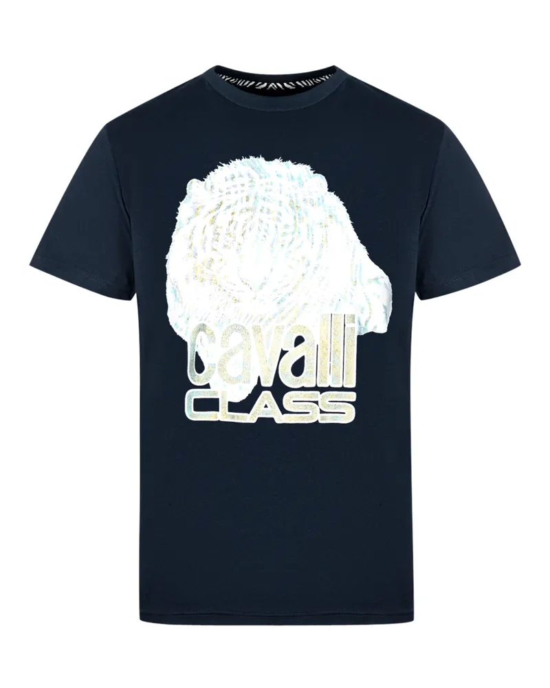 Roberto Cavalli Großes Tiger-Logo Navy T-Shirt Blau