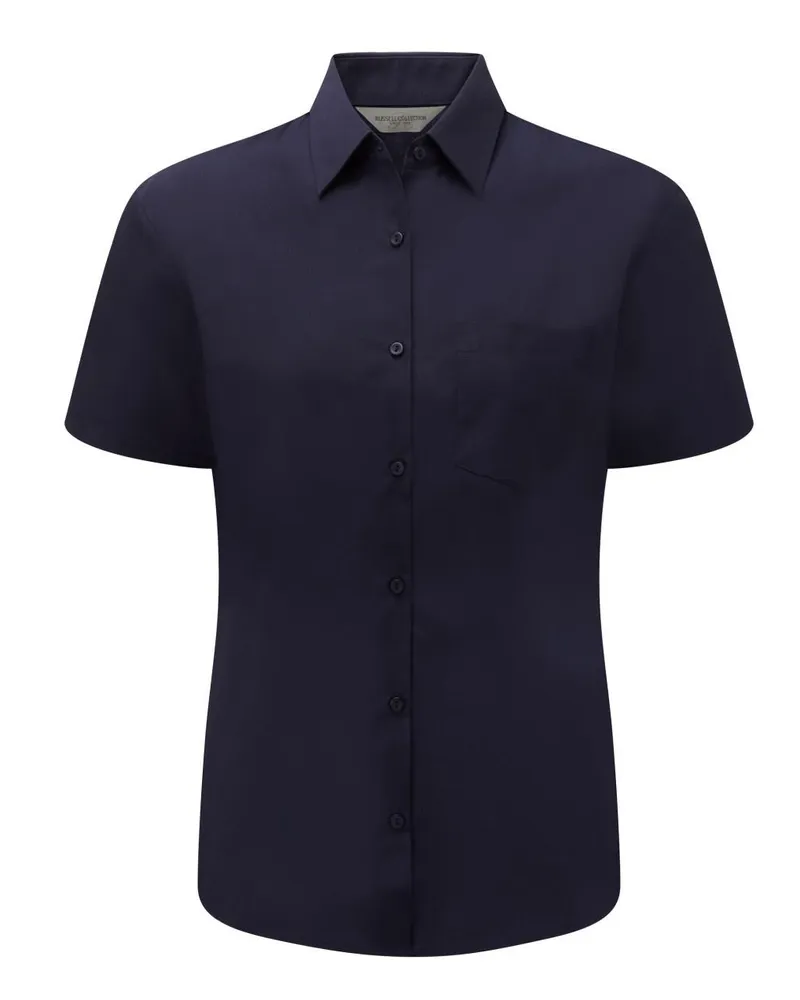 Russell Athletic Russell Collection Poplin Bluse, Kurzarm, pflegeleicht (Dunkles Marineblau Marineblau