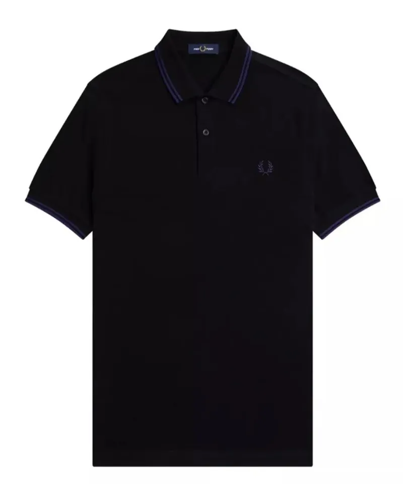 Fred Perry French Navyblaues Poloshirt Mit Doppelstreifenkragen In Schwarz Schwarz