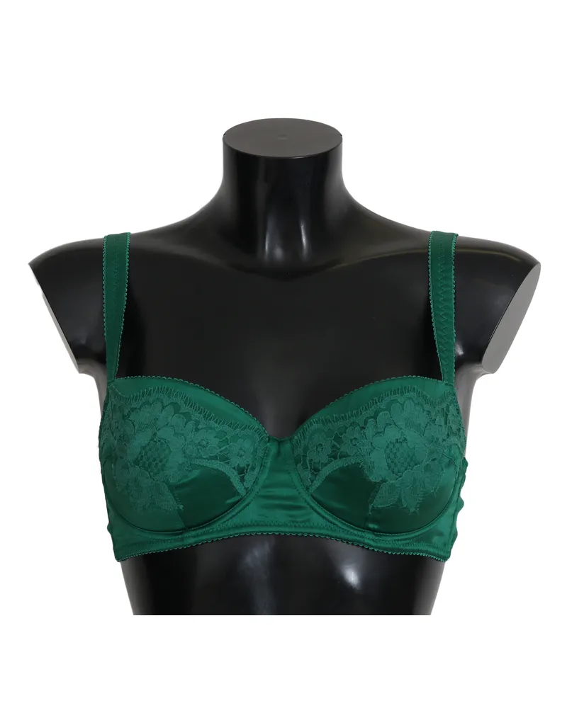 Dolce & Gabbana Grüner Seidenstretch Blumen Spitze BH Unterwäsche Mehrfarbig