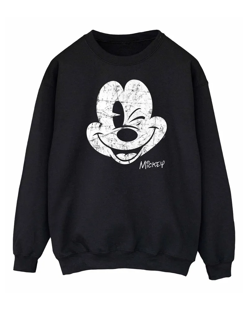 Disney Sweatshirt mit Mickey Mouse-Gesicht für Damen/Damen (Schwarz Schwarz