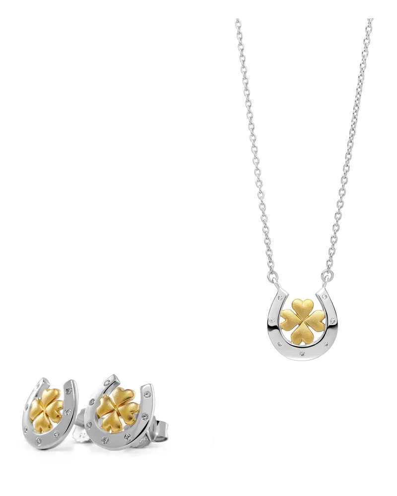 Orphelia Signature' Damen Set aus 925 Sterlingsilber: Ketten-Anhänger + Ohrringe - Silber/Gold SET-7517 Silber