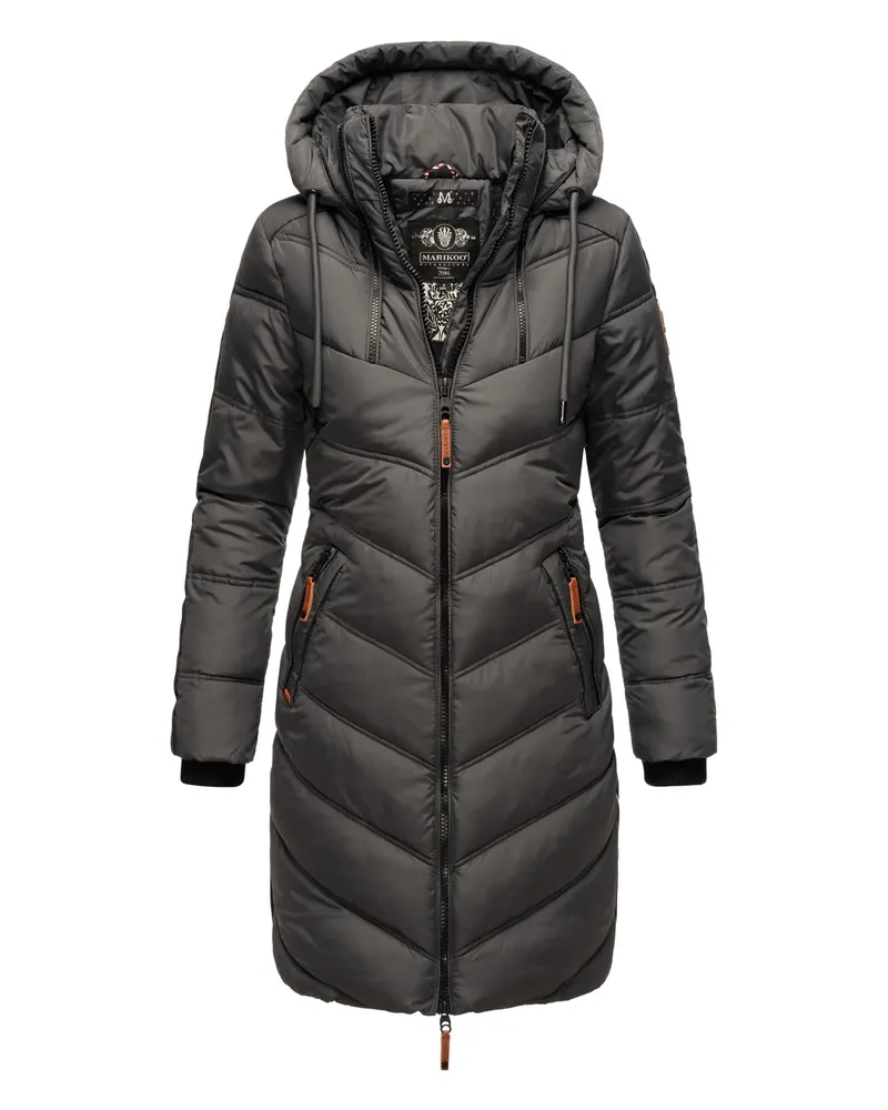 Marikoo Damen Winter Steppjacke – Armasa, lang mit Kapuze & Teddyfell Grau