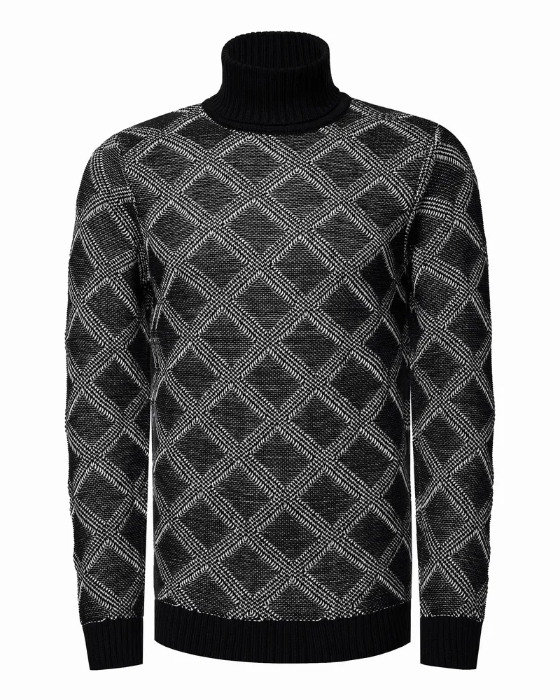 Rusty Neal Grobstrick mit Karomuster Rollkragen-Pullover Schwarz