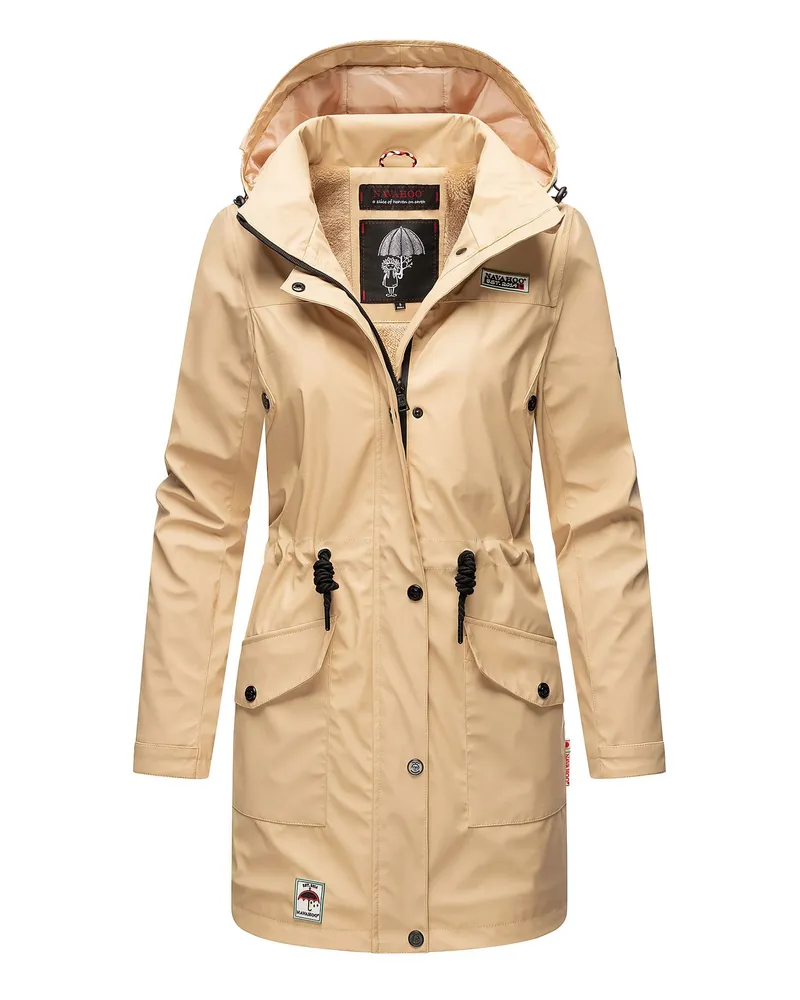 NAVAHOO Damen Regenmantel Deike – Wasserabweisend mit Abnehmbarer Kapuze Beige