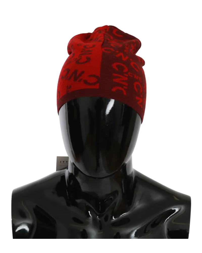 CoSTUME NATIONAL Men's Red Wool Blend Branded Beanie Hat (bonnet de laine rouge Mehrfarbig