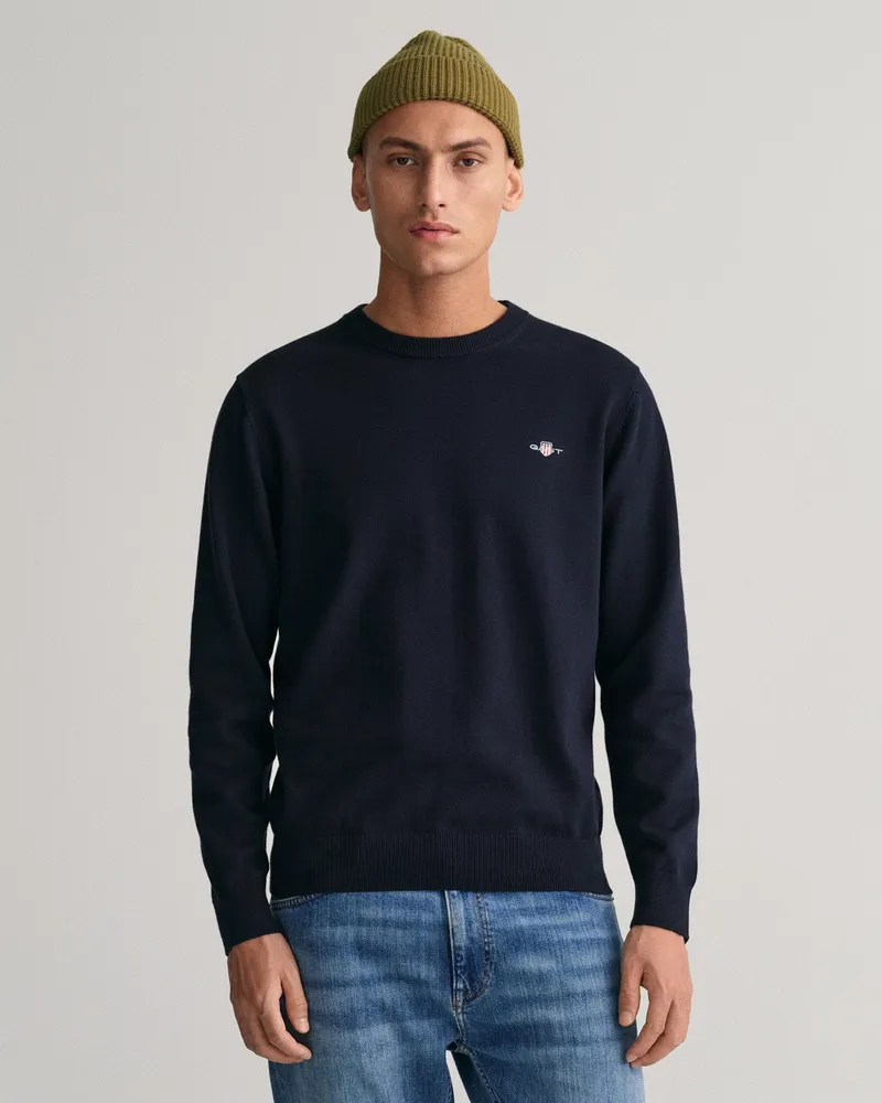 Gant Classic Cotton C-Neck Strickpullover Marineblau
