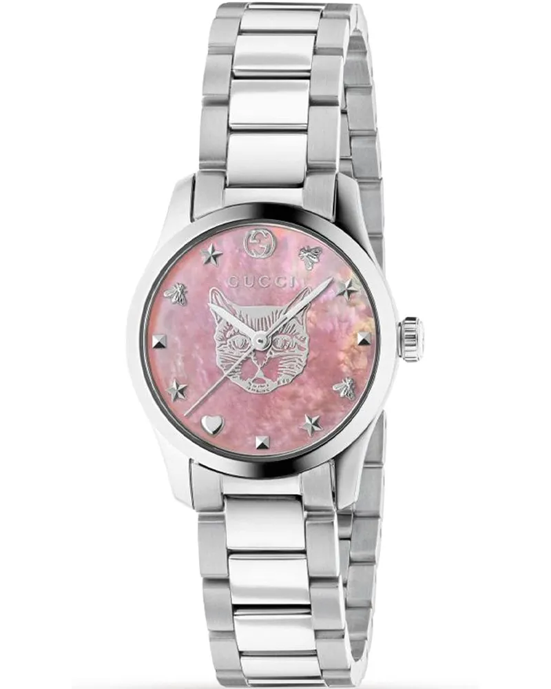 Gucci G-Timeless Damenuhr, 27 mm, rosa Zifferblatt - Silber Silber