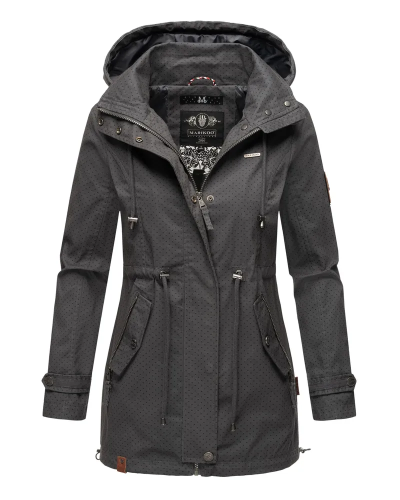 Marikoo leichte Damen-Übergangsjacke mit abnehmbarer Kapuze - Schwarz Schwarz