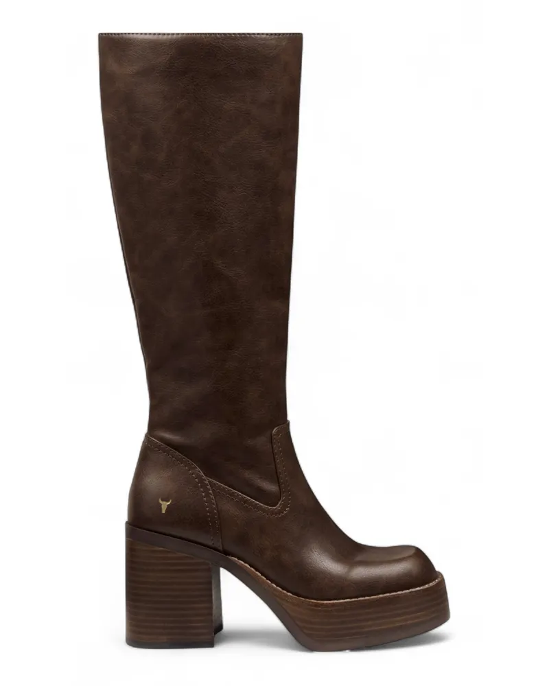 WINDSOR SMITH Damen kniehohe Stiefel aus Kunstleder mit Plateauabsatz, Niche - Braun Braun