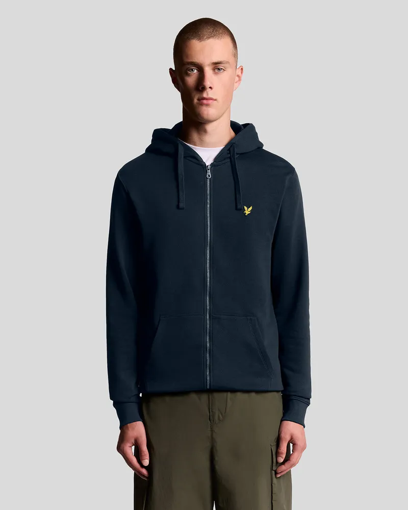 Lyle & Scott Loopback-Hoodie aus Baumwolle mit durchgehendem Reißverschluss – Marineblau Marineblau