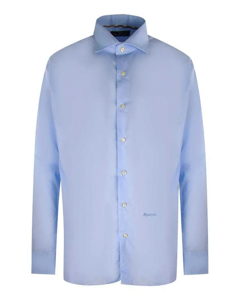 Aquascutum Hemd für Herren, Mit Markenzeichen, Langärmlig (Blau Blau