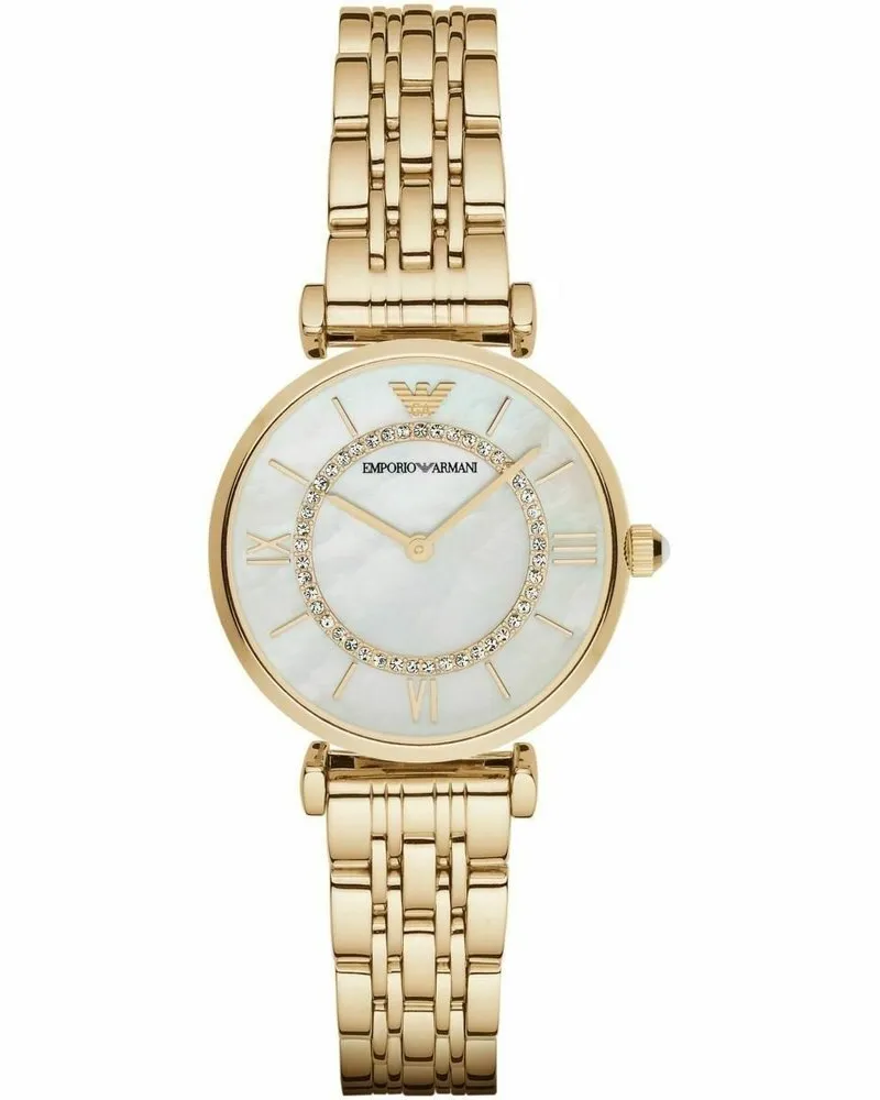 Emporio Armani AR1907 Damenarmbanduhr mit Perlmuttzifferblatt in goldfarbigem Edelstahl Gold
