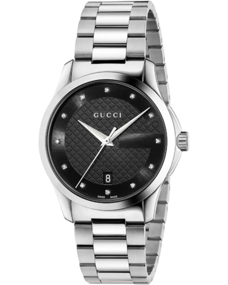 Gucci G-Timeless YA126456 Unisex-Uhr mit Diamantmarkierungen Silber