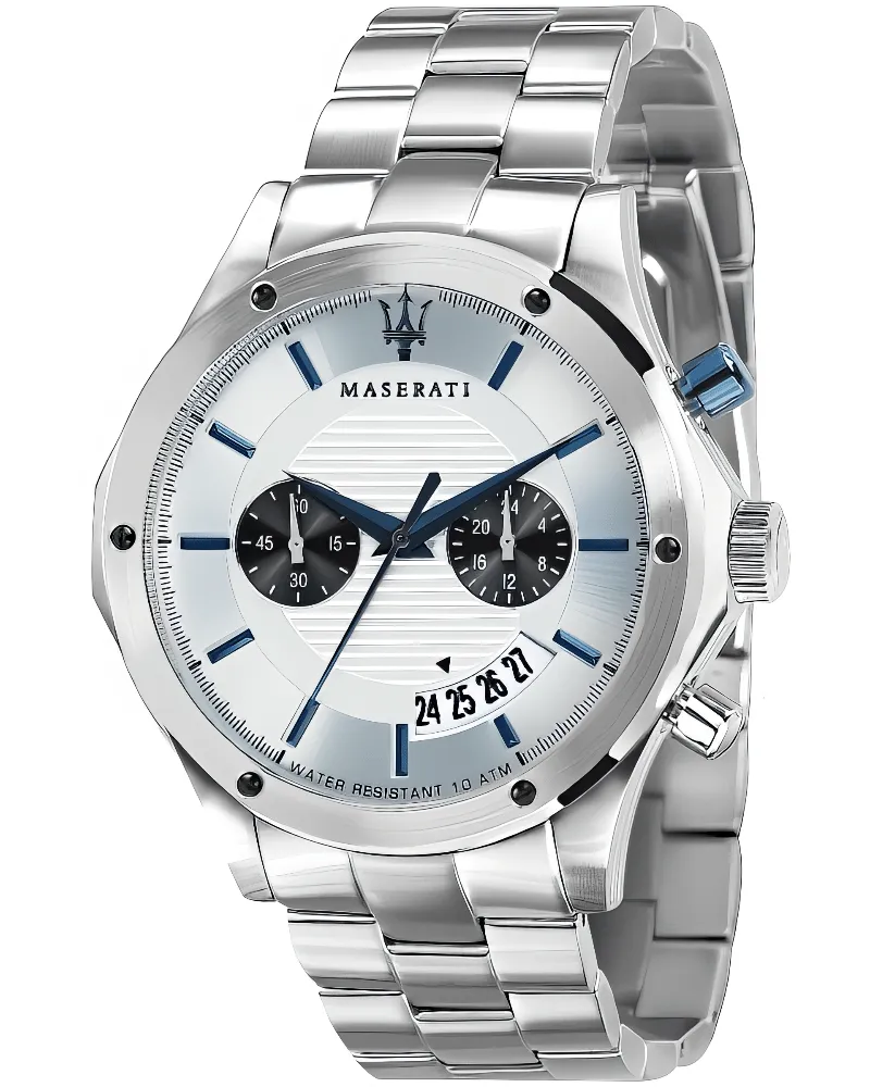Maserati Circuito Chronograph Herrenuhr - Silbernes Zifferblatt & Edelstahlarmband Silber