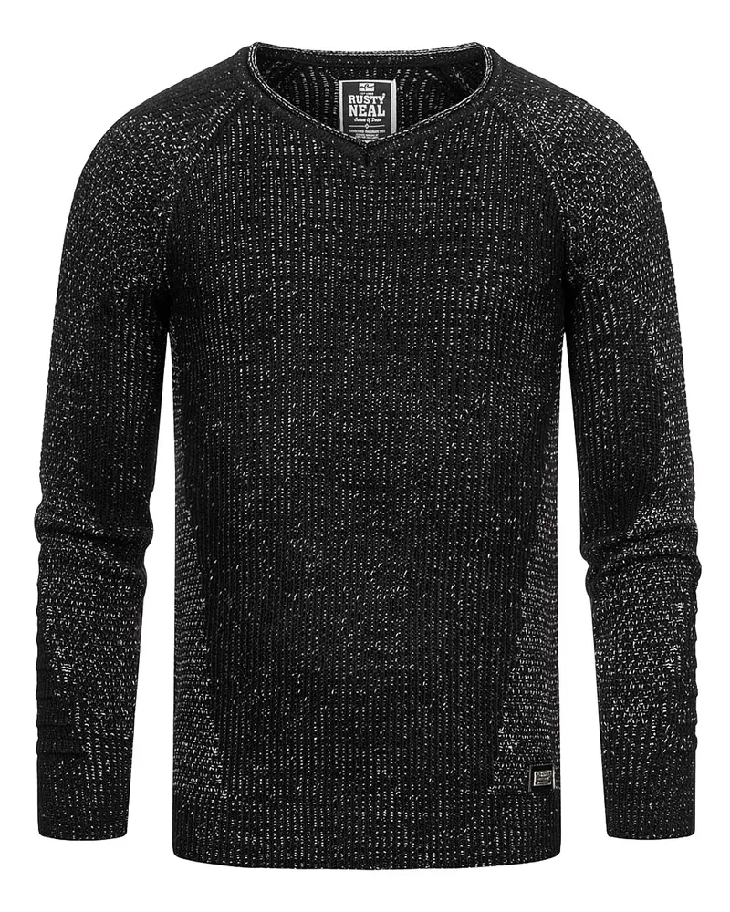Rusty Neal Grobstrick Slim Fit V-Neck-Pullover Schwarz