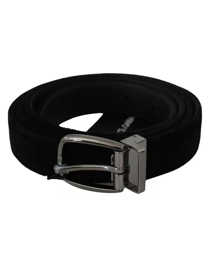 Dolce & Gabbana schwarze Samt Herren Gürtel mit silberfarbener Metallschnalle Schwarz