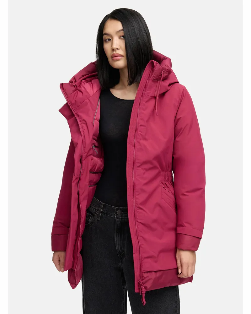 NAVAHOO Damen Winterparka WINTERPRINZESSIN mit Kapuze & femininer Passform Rot