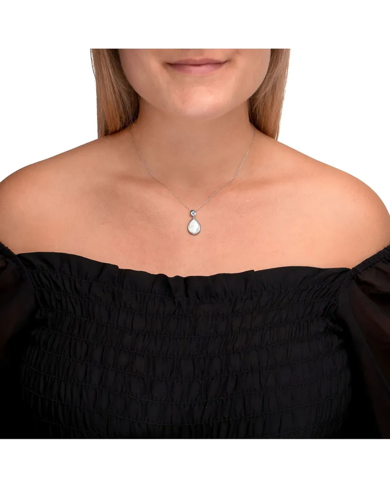 ZEEme Gemstones Halskette aus 925er Silber, rhodiniert, 42+5 cm mit Perlmutt und blauem Topas - Silber Silber