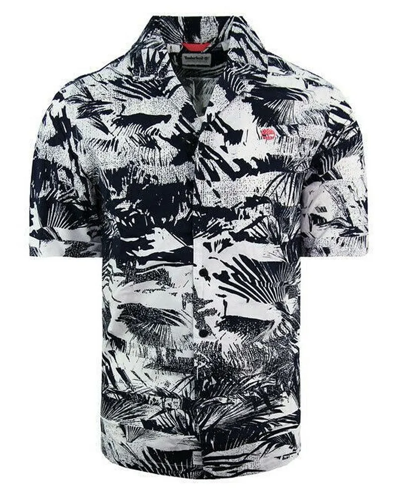 Timberland Stretch regelmäßige Passform kurzärmelige Herren Blumen -Sommerhemd A21A6 AE8 Schwarz