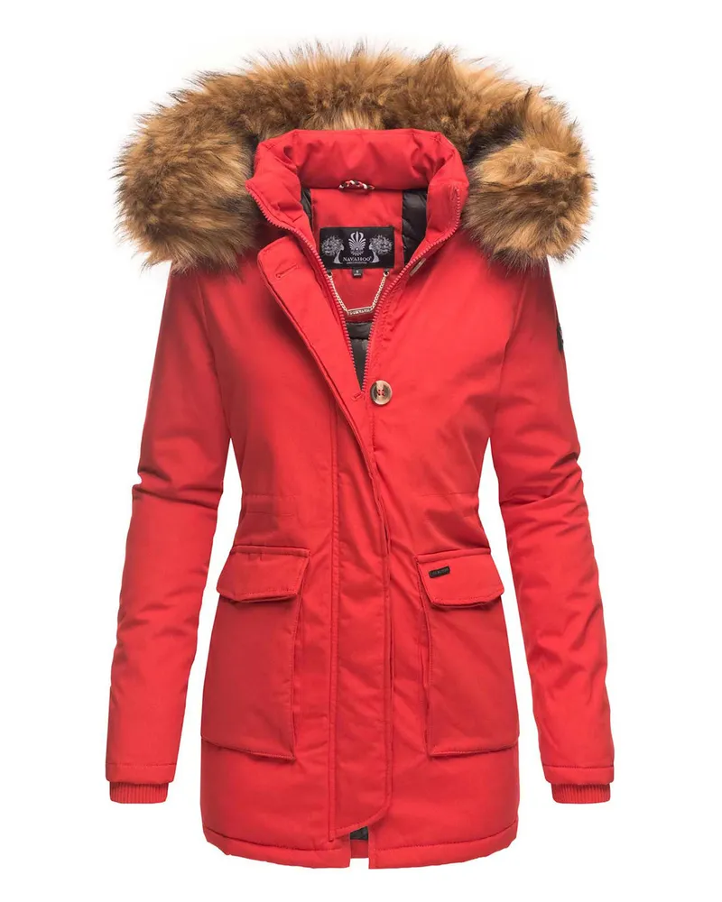NAVAHOO Damen Winterjacke Schneeengel Princess – Klassisch, Warm & Mit Abnehmbarem Kunstfellkragen Rot
