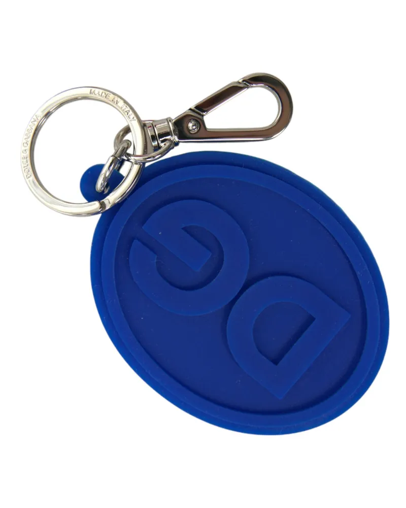 Dolce & Gabbana Blauer Gummischlüsselanhänger mit DG-Logo aus Silbermessing Blau